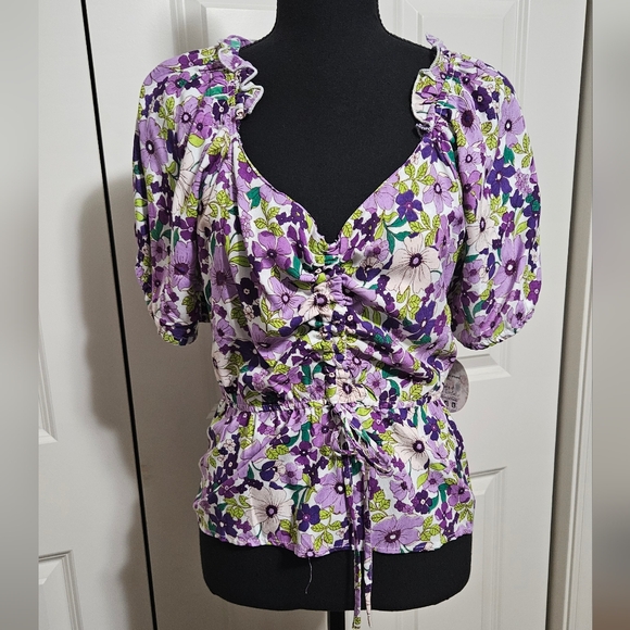jolie & joy Tops - NWT Jolie & Joy floral print puffed sleeve top plus size 3X